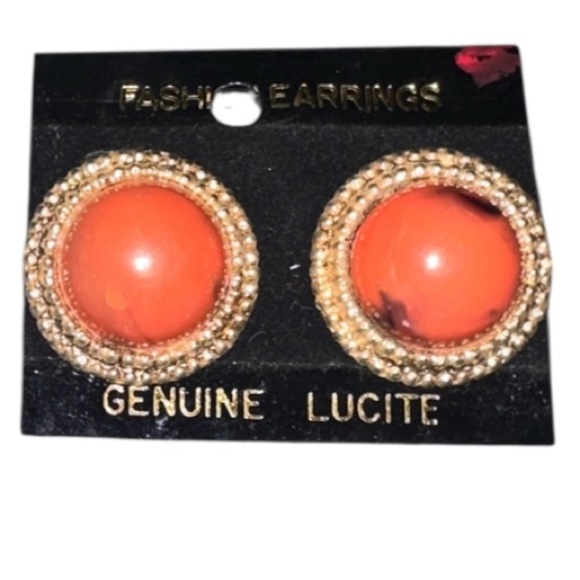 Orange Vintage Clip On Earrings - Picture 1 of 2